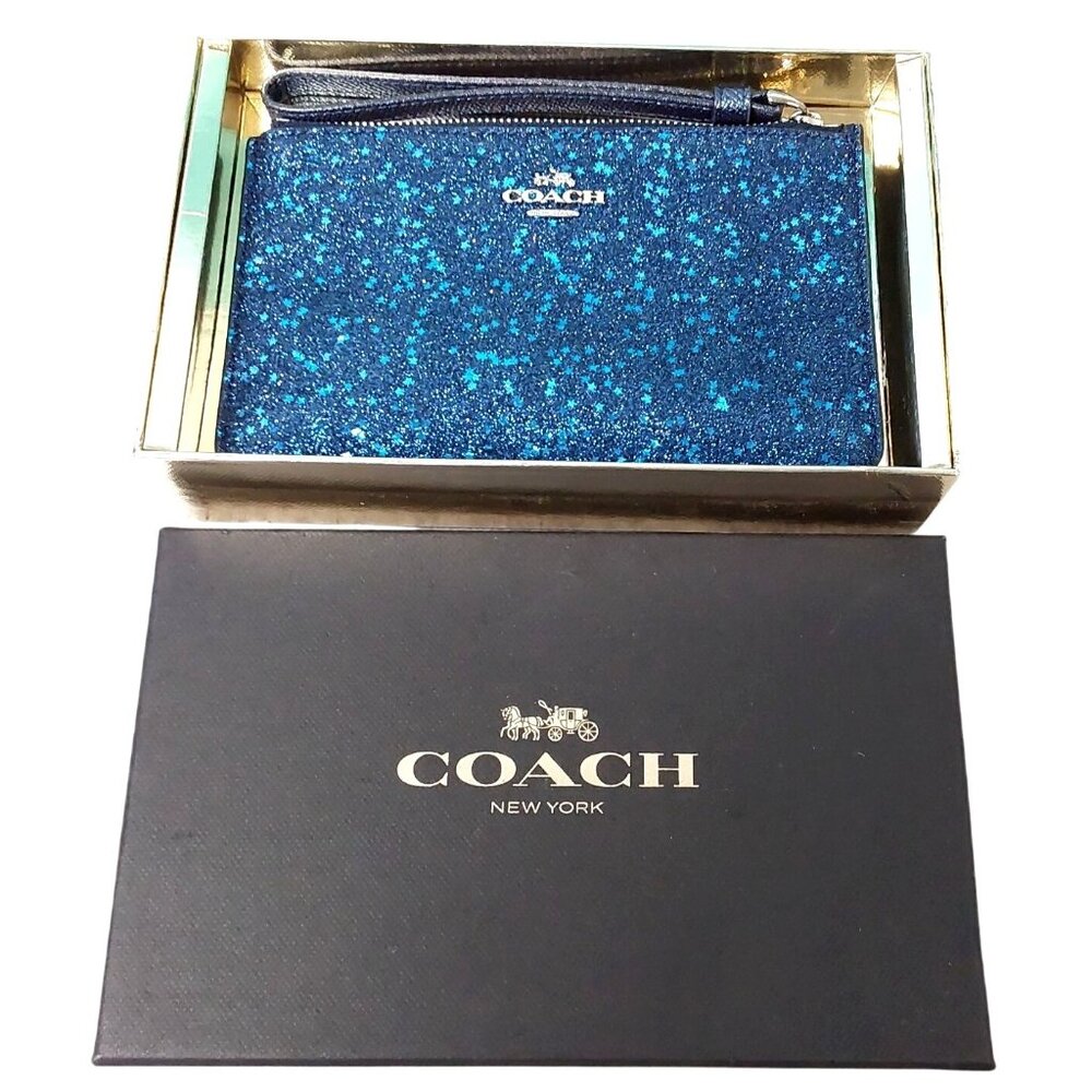Coach Small Wristlet Glitter Star Print Blue - NWOT